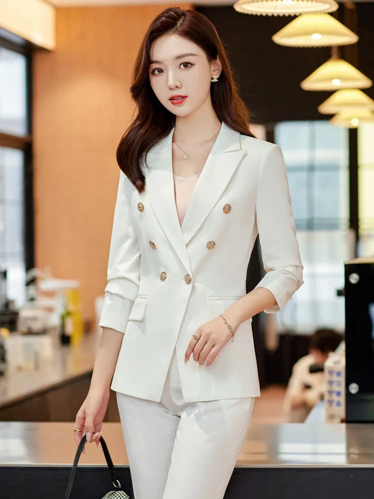 Ladies Elegant Long Sleeve Professional Business Suits with Pants and Jackets Coat Office Work Wear Blazers women suiting