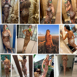 AHAgaga Sexy Leopard Print Fashion Backless Sheath Bodycon Prom Gown Sleeveless Party Dress Vestido Robe Women Prom