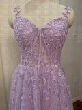 Lilac Evening Dresses Long Lace Appliques Crystal Mermaid Sweetheart Sweep Train Corset Back Sleeveless Gowns Women Prom