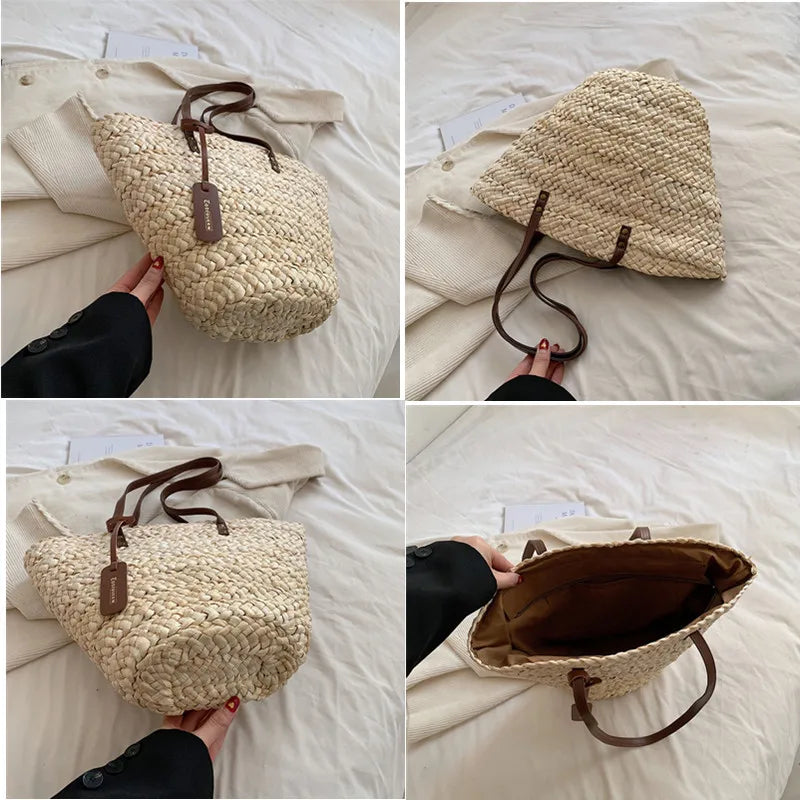 Summer Straw Beach Fashion Rattan Large Capacity Woven women handbags