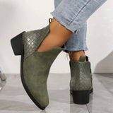 Suede Zipper Ankle Boots for Autumn Pointed Woven Patchwork Female Boot Concise Square Heel Chelsea Girls Shoes