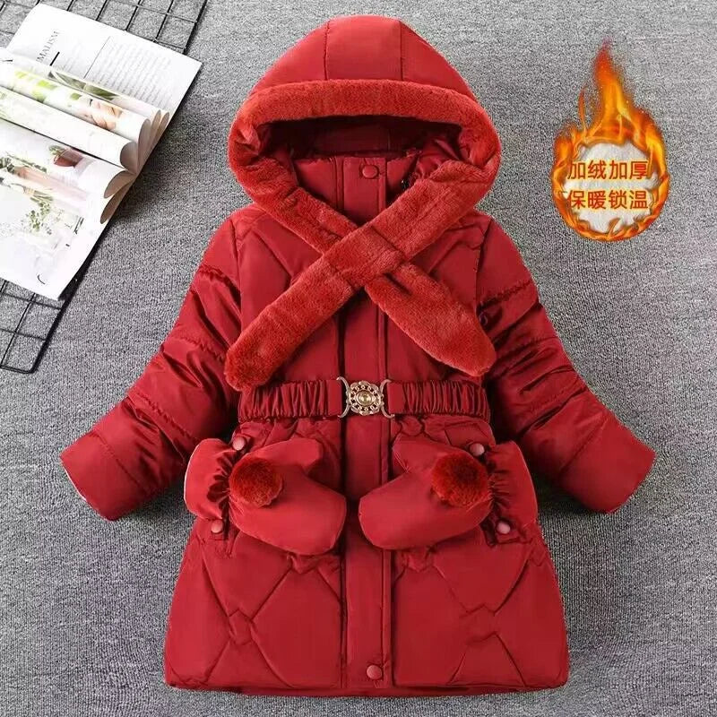 4-10Y Kids Outerwear Down Jacket Thicken Hooded Warm Baby Girls Parkas Jackets Embroidery Girls Clothing - Boy Jacket - Girl Jacket