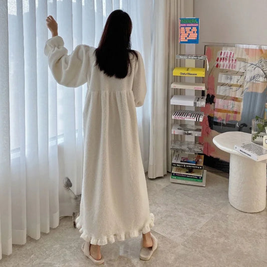 Nightgowns Woman Ankle-length Ladies Baggy Fashion Comfortable Cozy Warm Sleepwear Long Sleeve Student Chic Soft Ulzzang Women Lounge