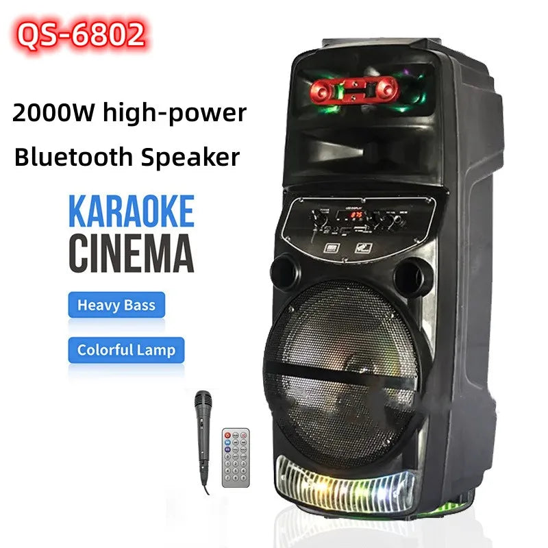 High-power Bluetooth Speaker Portable Outdoor LED Trolley Case FM Radio System Wired Microphone Homes Karaoke Home Audio