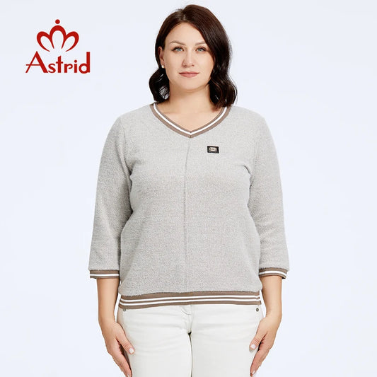 Astrid Women's Sweater Solid Trends Top Long Sleeve Female Tees Plus Size Woman Pullovers Soft Knitted Jumpers Basic Women Plus Size Clothing