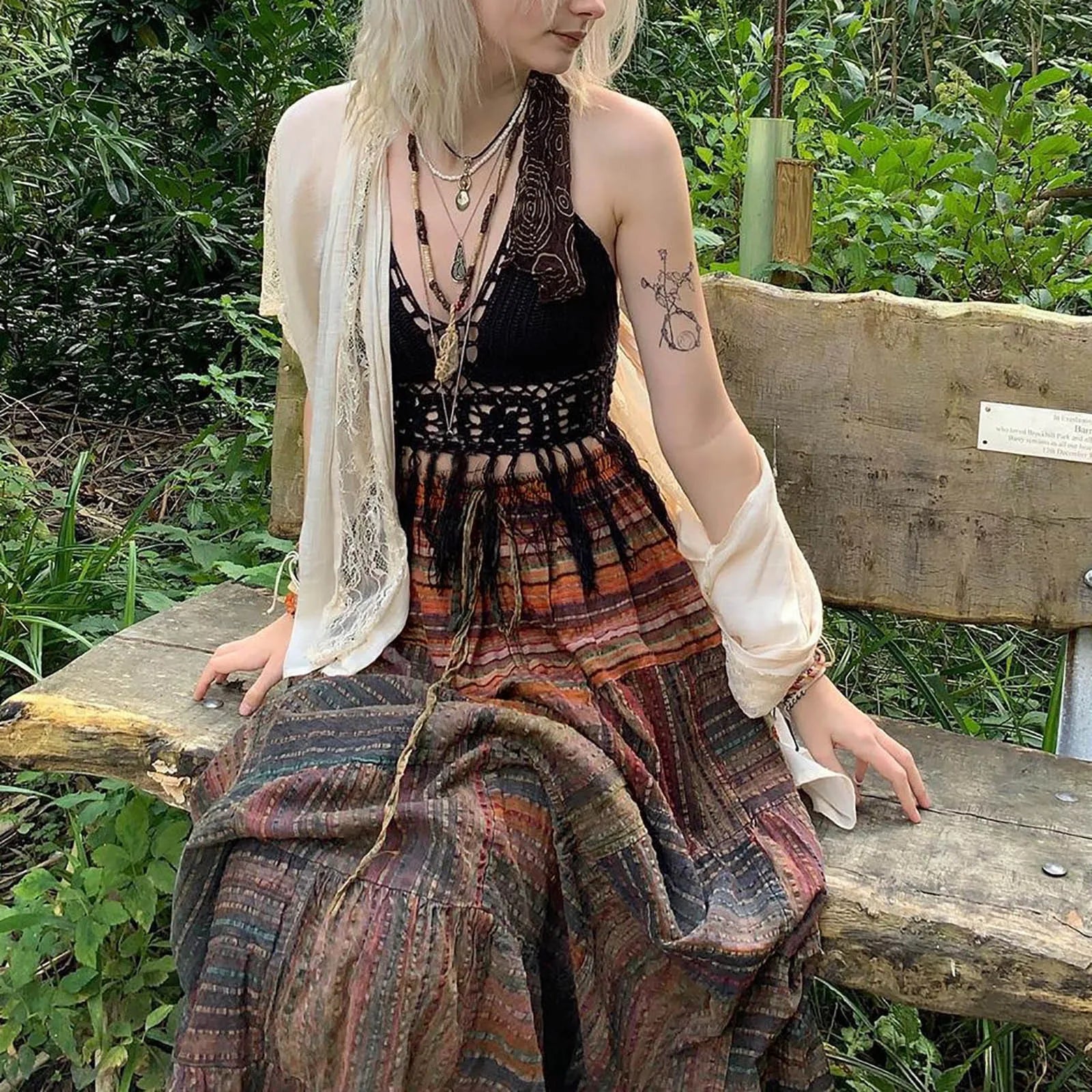 Women 90s Fashion Streetwear Clothing Female Vintage Fairy Grunge Mid-Length Skirts Boho High Waist Printed A-Line Maxi Skirt Women Casual