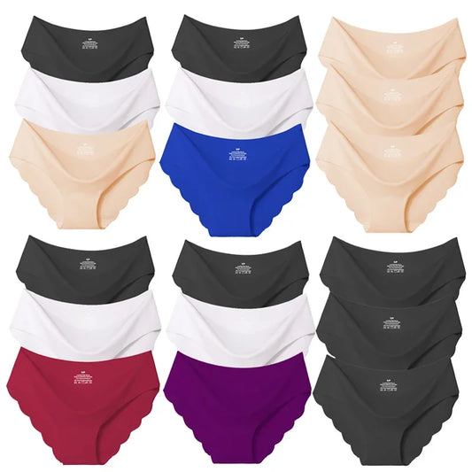 3Pcs Women's Seamless Panties Solid Ultra-thin Underwear Women's Sexy Low-Rise Ruffles Briefs Lingerie Underpants High Quality Women Lingerie