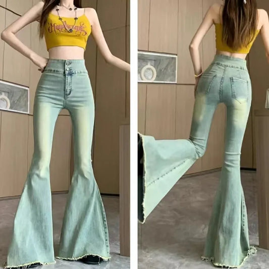 Lucyever Aesthetic Hot Skinny Flare Jeans Women Vintage Slim Fit High Waist Denim Pants Woman Y2K Streetwear Wide Leg Trousers Women Jeans