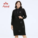 Astrid Women's Dresses Dress Fashion Diamonds Loose Ladies Midi Dresses Long Sleeve Office Female Women Plus Size Clothing - Women Work Dress