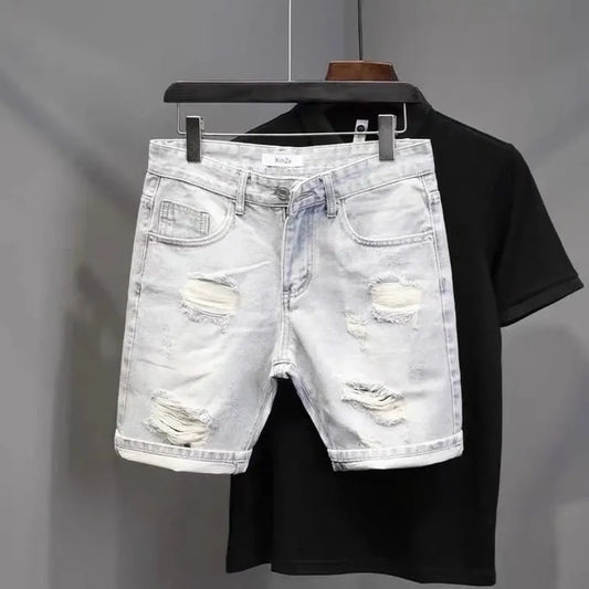 Korean Retro Japanese Versatile Loose Straight Denim Shorts Casual Pants Boys White Color Short Ripped Hip Hop Jeans Boy shorts - Girls Short