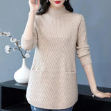 Women's Sweaters Pullover New Solid Half High Collar Thick Warm Long Knitted Sweaters Winter Women Tops & Tees