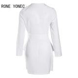 Woman Chic Elegant Long Sleeves Deep V Neck Mini A-Line Ruffles Formal Party & Working White Dresses Women Dress For Work