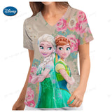 Disney Mermaid Princess Ladies Nurse Uniform Scrub V Neck Overalls Printed Uniform Women's Polyester Casual Medical Nursing women tops
