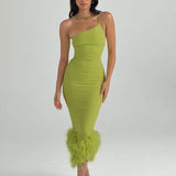 Sexy Green Short Cocktail Dresses Crepe Feather One Stripe Shoulder Mermaid dress Backless Gowns Dress Clubwear Women Contemporary - Girl Tops