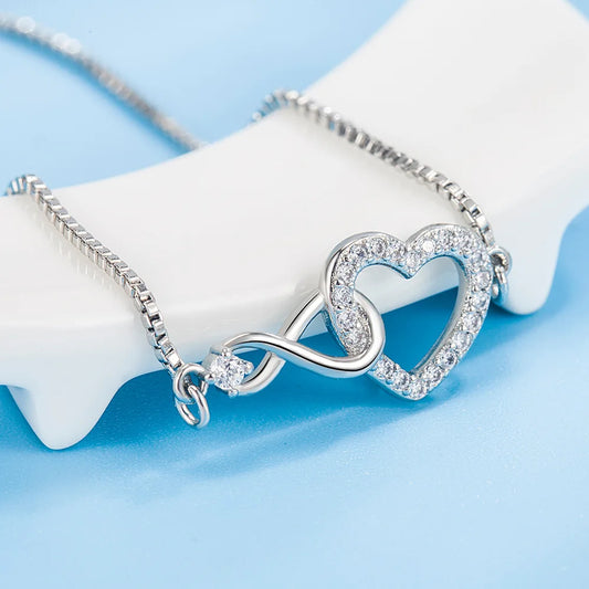 Fine Sterling Silver Crystal custom Heart Bracelet Fashion designer Party  women jewellery