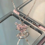 New Fashion Trend Unique Design Elegant Delicate Light Luxury Pink Zircon Heart Party Premium women jewellery