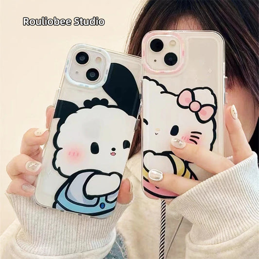 Kawaii Hello Kitty Phone Case Sanrio Cartoon Pochacco iPhone 14 13 12 11 X Xs Plus Pro Max Protective Shell Toy Christmas Gifts Cell Accessories