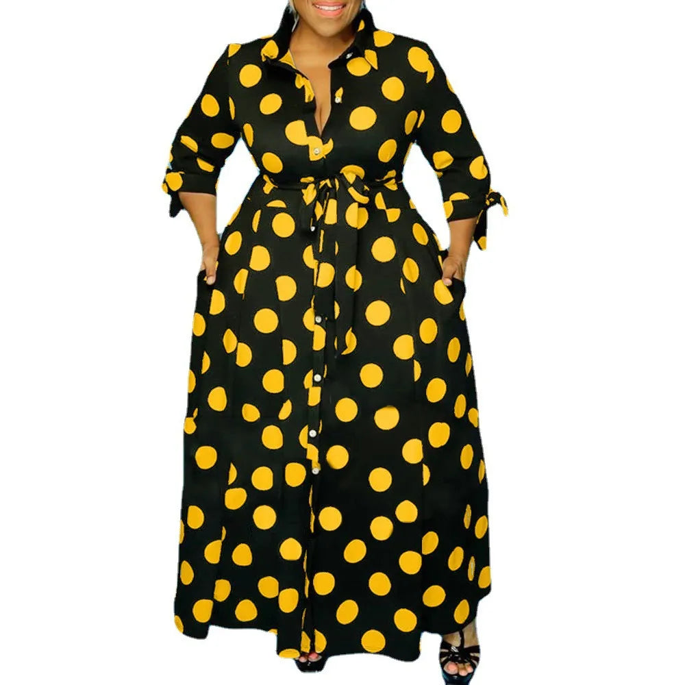 Wmstar Women's Clothing Dresses Dot Printed with Pockets Slashes Fashion Maxi Dress Hot Sale Wholesale Dropshipping Women Plus Size Clothing - Women Prom