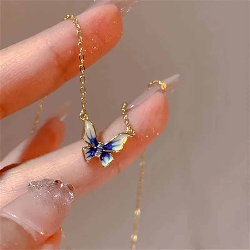 New Trend Unique Design Elegant Exquisite Light Luxury Enamel Butterfly Necklace Party Premium women jewellery