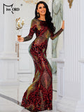 Missord Elegant Red Evening Dresses Woman O Neck Long Sleeves Sequin Backless Bodycon Maxi Mermaid Party Dress Ladies Gown women prom - women contemporary