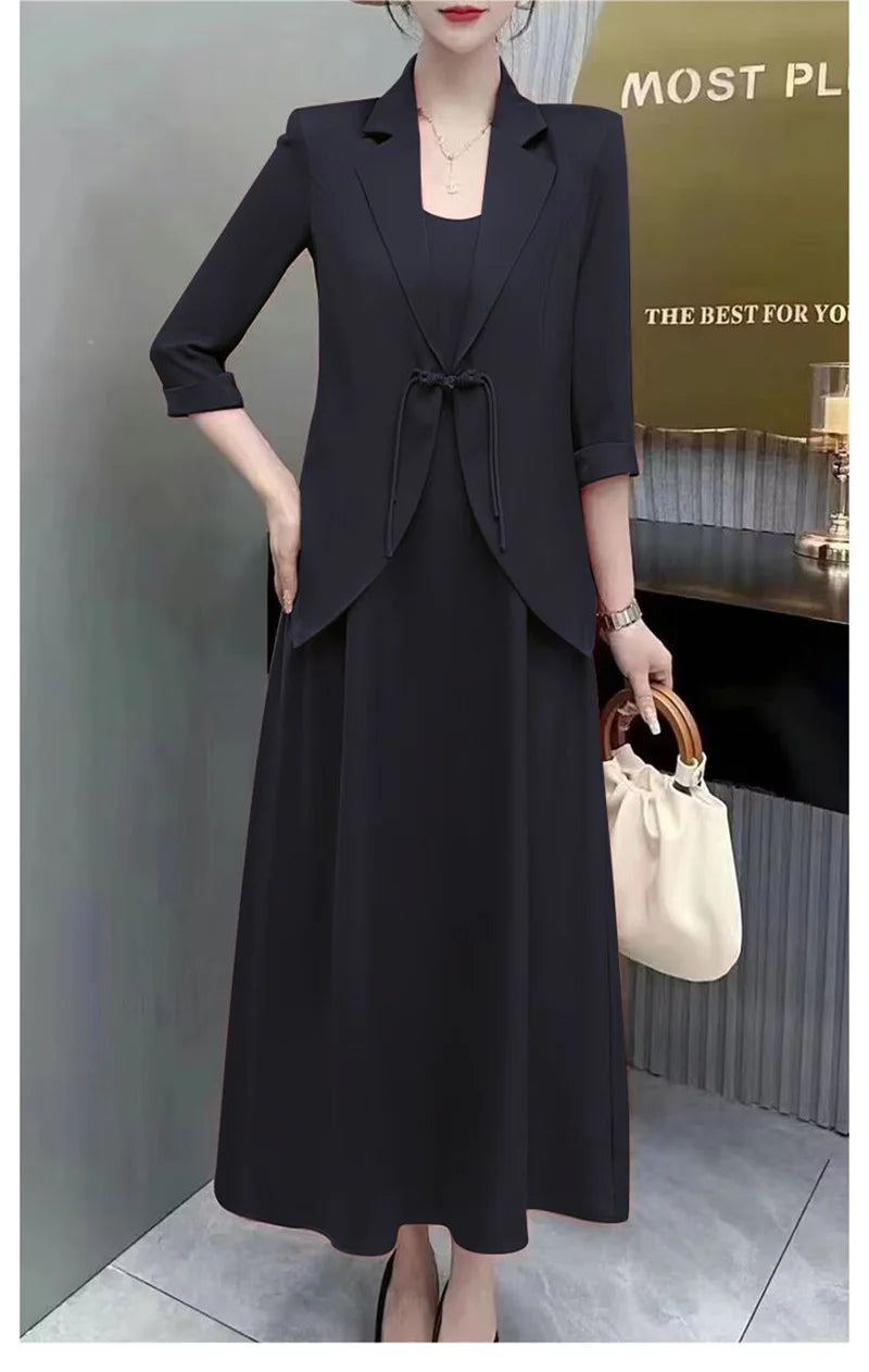 Popular online fashion import high-end suit suit skirt spring and summer heavy industry thin suit+Slip Women Dress For Work