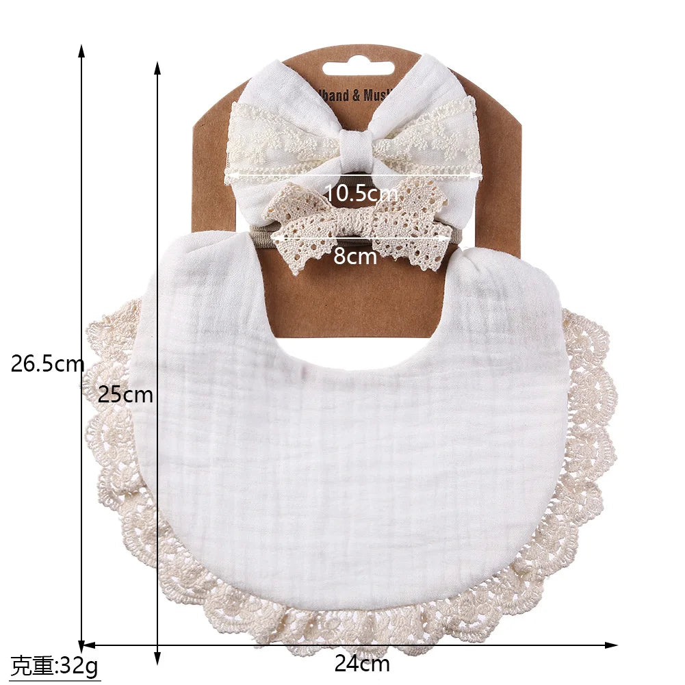 3Pcs/Set Solid Muslin Cotton Bamboo Bib Tassel Lace Feeding Drool Saliva Towel Burp Adjustable Infant Scarf Newborn - girl cloth - Baby Girls