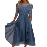 Evening Dress Vestidos Dresses 2025 Woman Elegant Temperament Gentle SlimI Irregular Solid Color Fashion Banquet Chiffon French