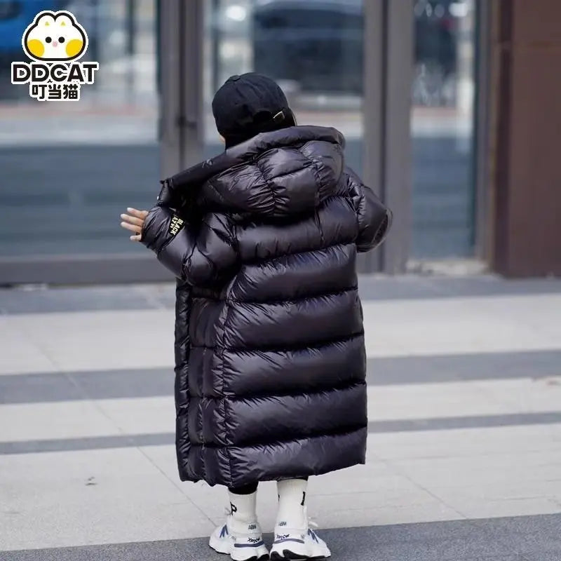 Winter Jacket for Boys Girls Long Length Down Jacket Black Thickened Hooded Coat Big Children Kids Jacket New 6 7 8 12  14 Boy Jacket - Girl Jacket