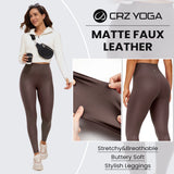 CRZ YOGA Butterluxe Matte Faux Leather Leggings for Woman 25''/28'' - High Waisted Stretch Ankle Leather Pants Pleather Tight women legging