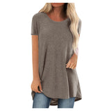 Plus Size New Women's Tunic Solid Fashion Long Shirts Round Neck Short Sleeve Casual Blouses Summer Women Plus Size Clothing