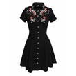 Western Vintage Flower Printed Western Cowboy Dress Women Button-down Dress Short Sleeves 100% Cotton Dress Summer Streetwear