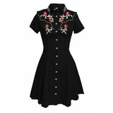 Western Vintage Flower Printed Western Cowboy Dress Women Button-down Dress Short Sleeves 100% Cotton Dress Summer Streetwear