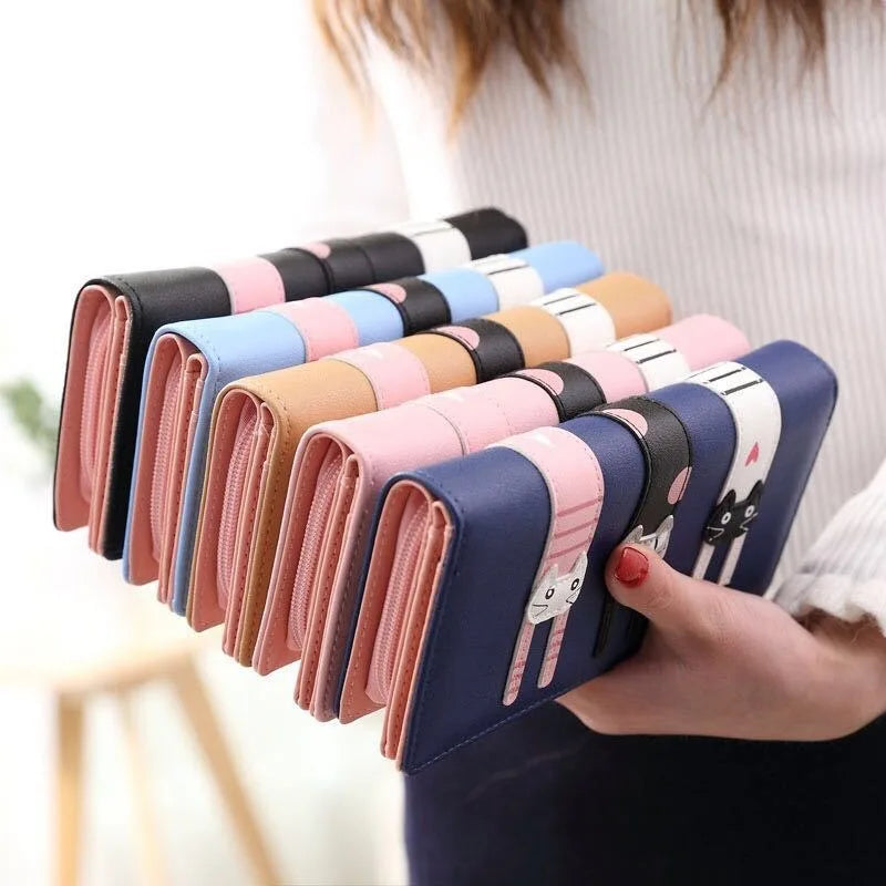 Women's Wallet Wear-resistant PU Leather Wallet Cute Cat Card Holder Mobile Phone Bag Long Clutch Coin Purse for Kids Girls women purse