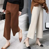 Winter Warm Pant Women's High Waist Trousers Wool Blend Cropped Wide Leg Pants Straight Elegant Korean Cloth Plus Size Women Casual - Women Trousers