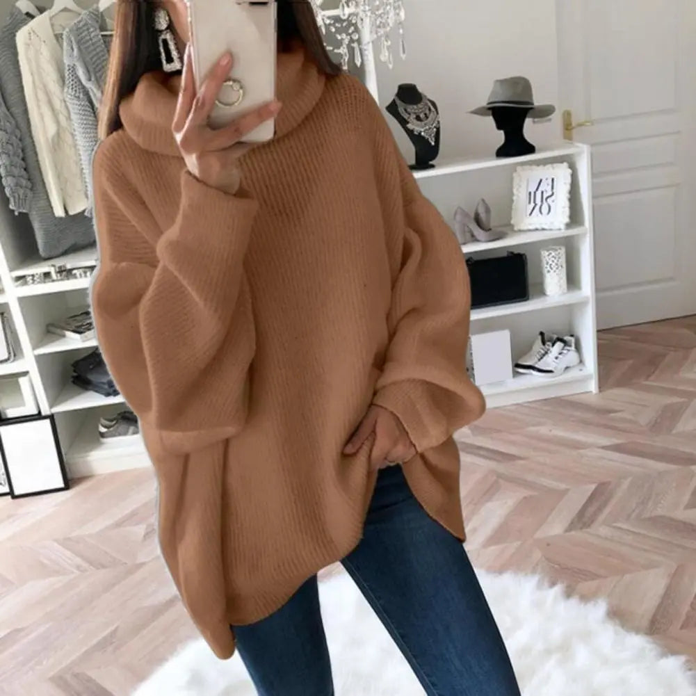 Long Sleeve Turtleneck Knitted Sweater Pull Femme Oversized Sweater Fall Solid Color Sweater Jumper women casual - women contemporary