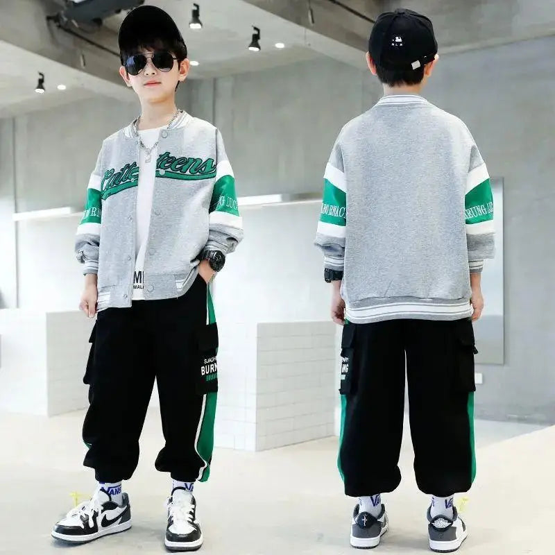 Spring Autumn Baby Sets Baby Sports Letter Long Sleeve Coats Pants 2Pcs Clothing Suits Baseball Uniforms 4-16 Years Boy Cloth