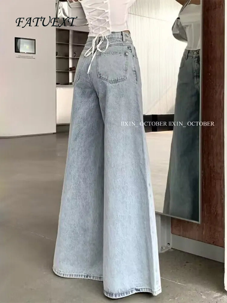 High Waist Flare Jeans for Women Fall Winter Vintage Fashion Baggy Pants High Street Wide Leg Denim Trousers Ladies Casual Jeans Women Jeans