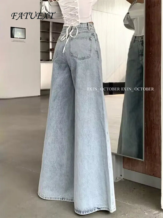 High Waist Flare Jeans for Women Fall Winter Vintage Fashion Baggy Pants High Street Wide Leg Denim Trousers Ladies Casual Jeans Women Jeans - Girls Jeans