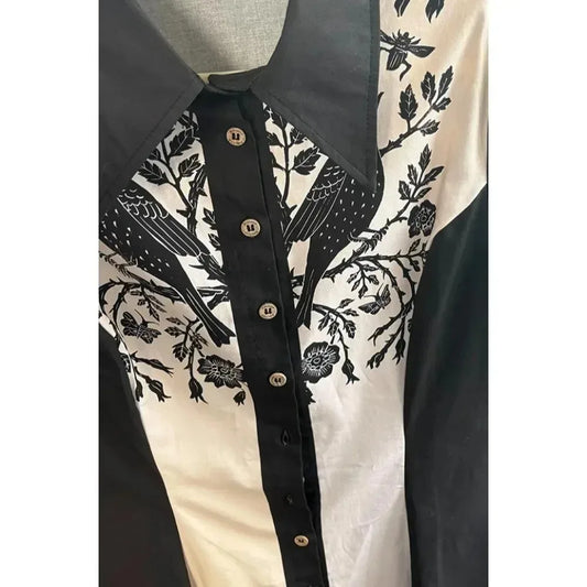 Western Vintage Flower Printed Western Cowboy Dress Women Button-down Dress Short Sleeves 100% Cotton Dress Summer Streetwear