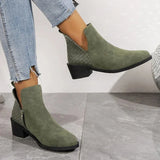 Suede Zipper Ankle Boots for Autumn Pointed Woven Patchwork Female Boot Concise Square Heel Chelsea Girls Shoes