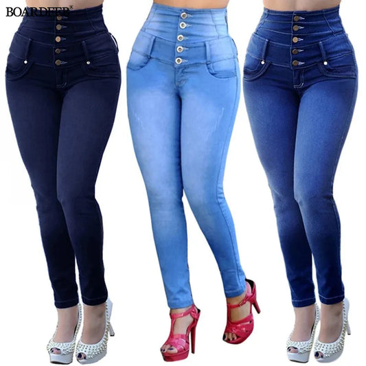 Women's Jeans Pants Ladies Spring Autumn High Waist Casual Stretch Denim Pencil Pants Female Slim Buttons Skinny Push Up Women Jeans