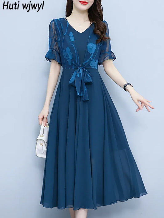 Spring Summer Beach Holiday A-line Long Robe Vintage Solid Luxury Night Dress Woman Elegant Bodycon Party Midi Dress women prom - women casual