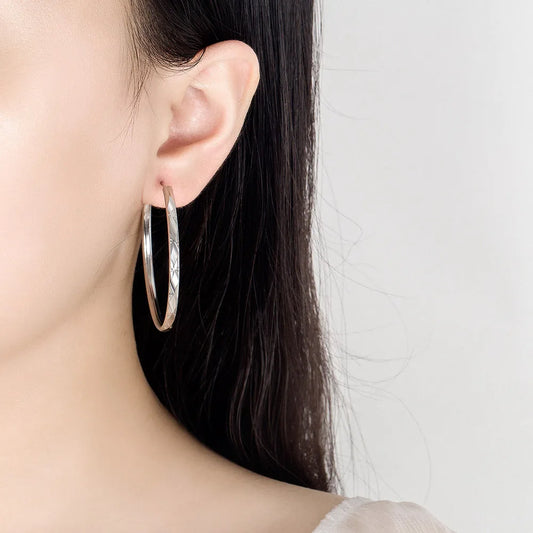 Fashion 925 Sterling Silver 3/4/5/6 CM Grid Hoop Earrings Luxury Designer  Accessories women jewellery