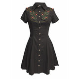 Western Vintage Flower Printed Western Cowboy Dress Women Button-down Dress Short Sleeves 100% Cotton Dress Summer Streetwear