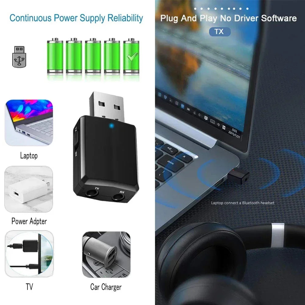 USB Transmitter Receiver 3 in 1 Dongle AUX for TV PC Headphones Stereo Car Bluetooth - Home Audio - Electronics
