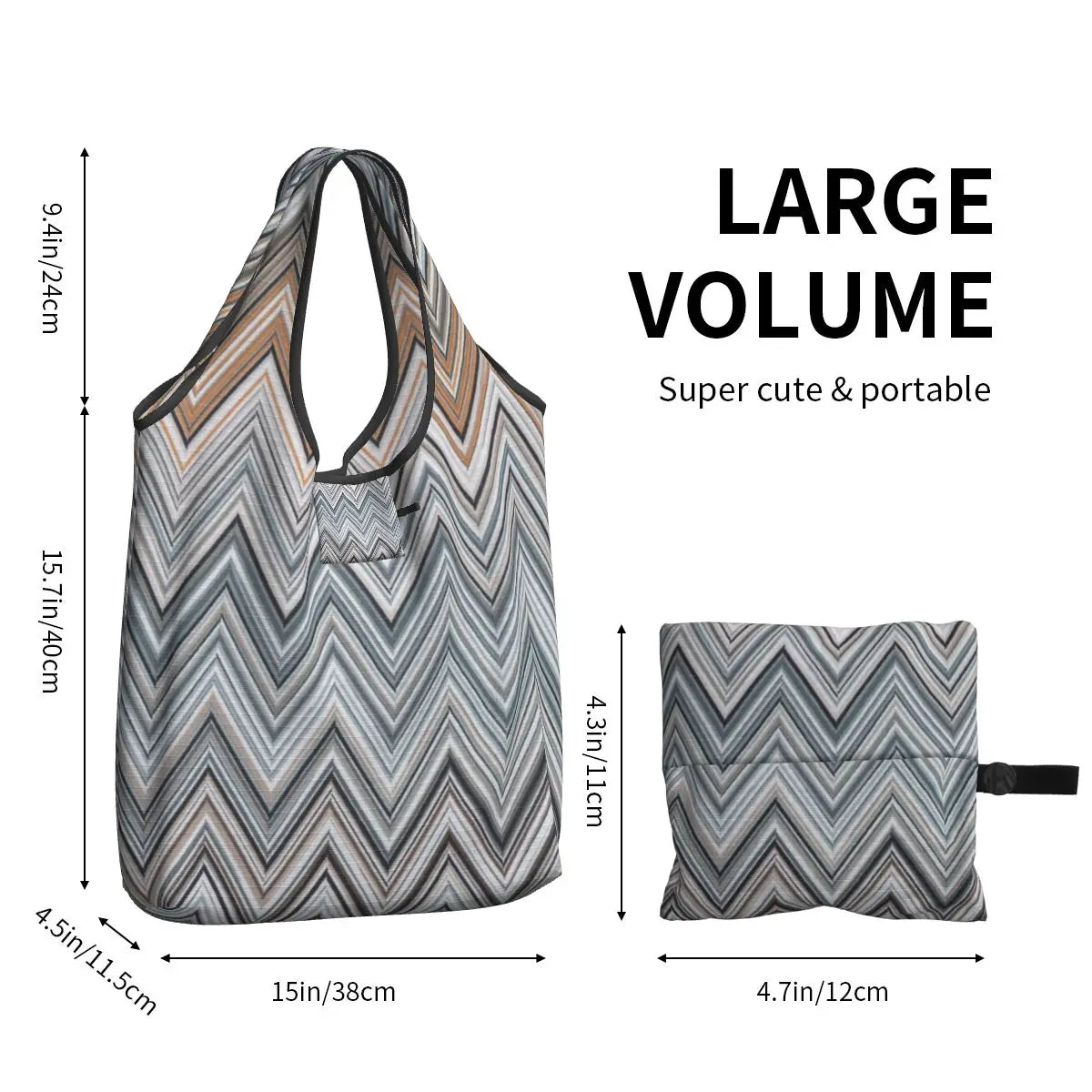 Custom Zig Zag Shopping Bag Portable Large Capacity Groceries Boho Chic Camouflage Shopper women designer