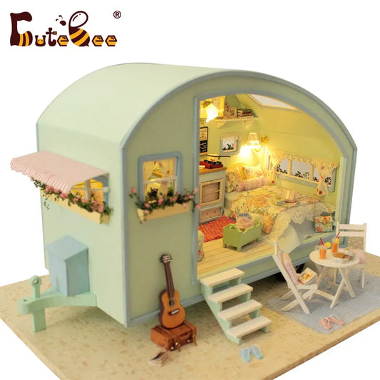Cutebee DIY Doll House Wooden Doll Houses Miniature Dollhouse Furniture Kit Toys for Children Gift Time Travel Doll Houses Baby Toys