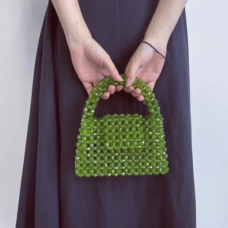 Customized Bead Bag Green Hand-woven Celebrity Handbags Top-handle Unique Design Ladies Party women handbags