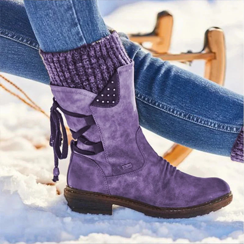 New Winter Mid-Calf Flock Winter Fashion Zip Snow Thigh High Suede Warm Botas Girls Shoes