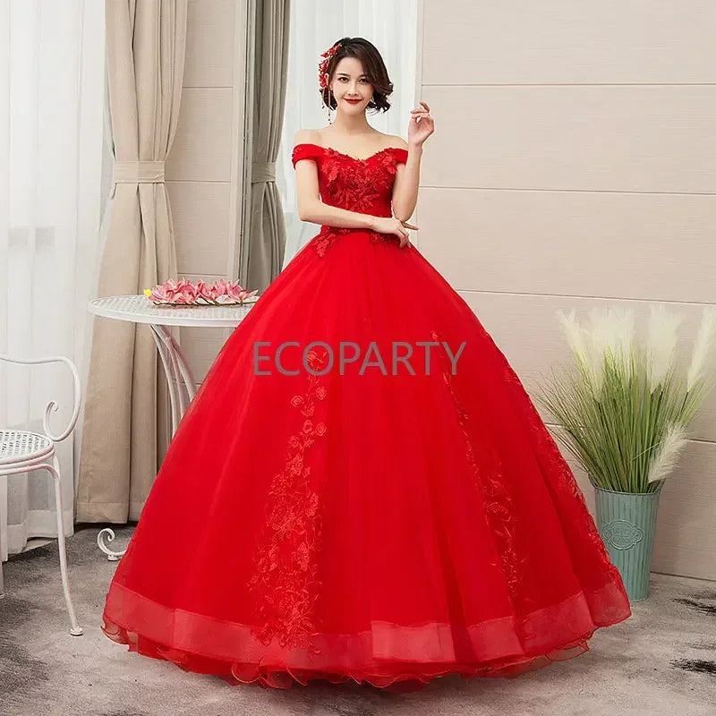 Vestidos Para Fiestas Elegant Pink Lace Embroidery Off-Shoulder Party Prom Ball Gown Evening Quinceanera Dresses for Women prom